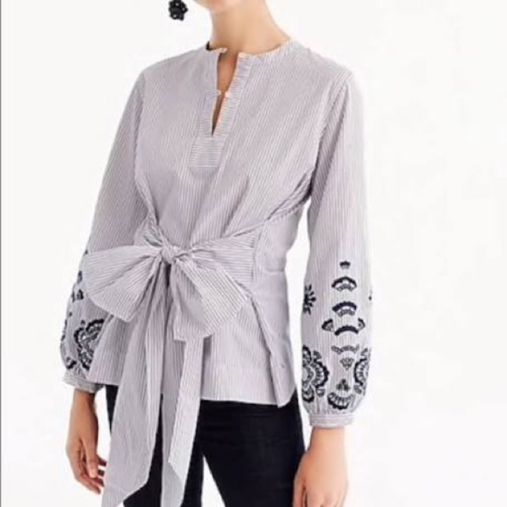 J. Crew Embroidered Tie Front Tunic Top Small
